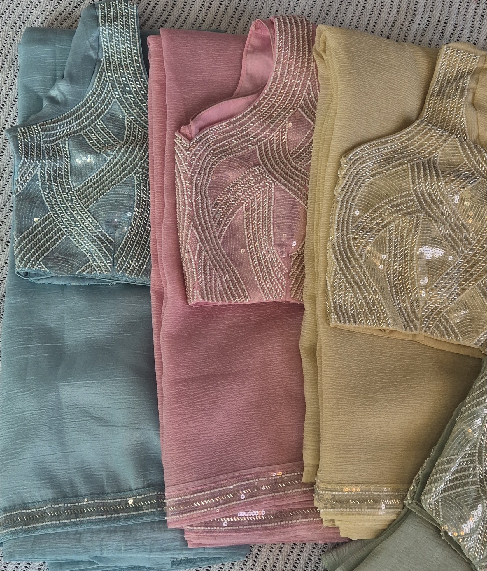 Pink Tissue Silk Saree with Silver Sequin Embroidery Blouse
