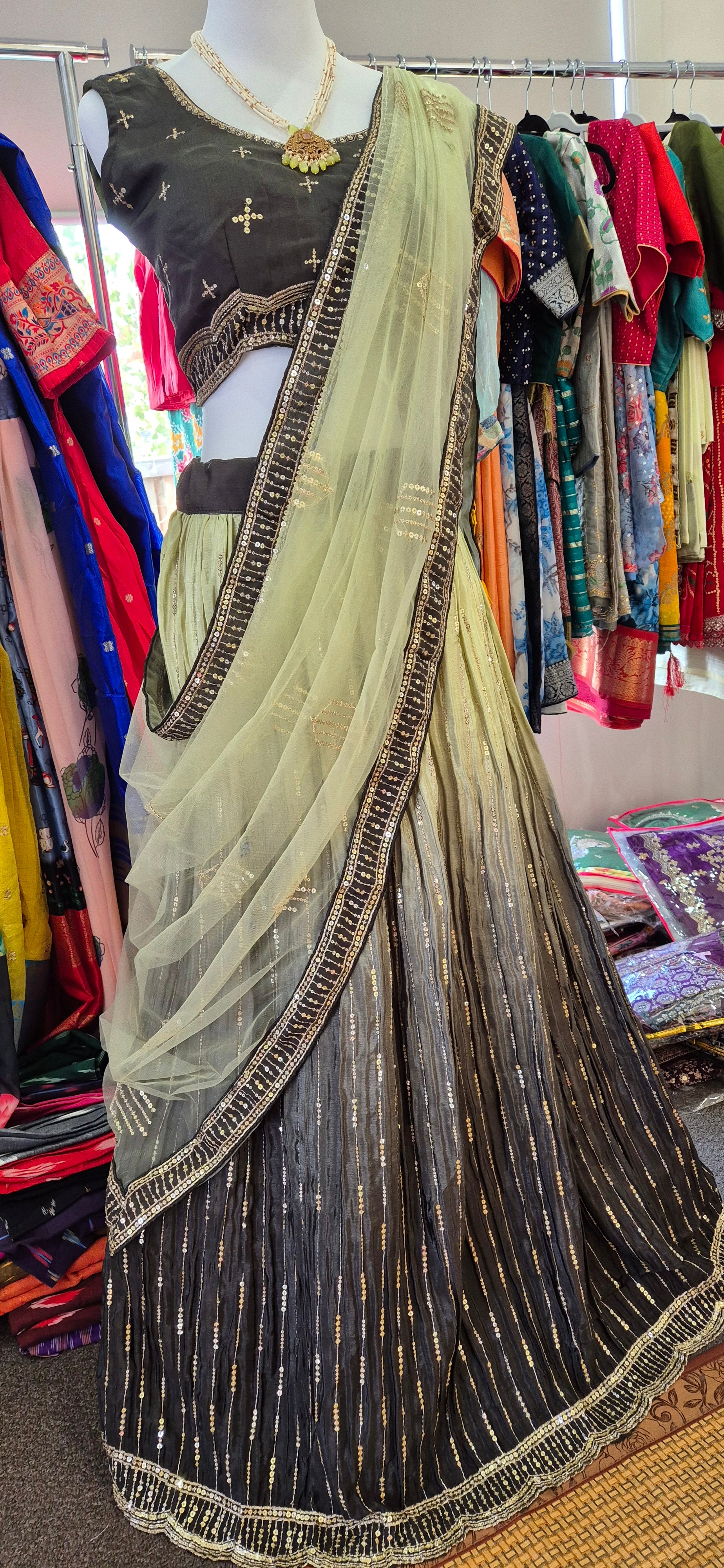 Black Sage Green Ombre Lehenga Choli