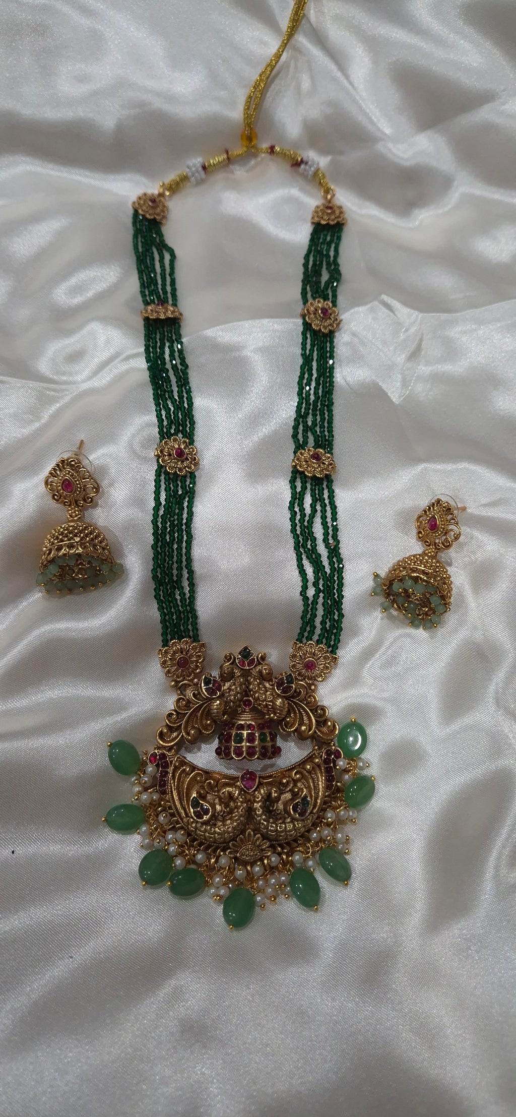 Emerald Peacock Long Necklace Set