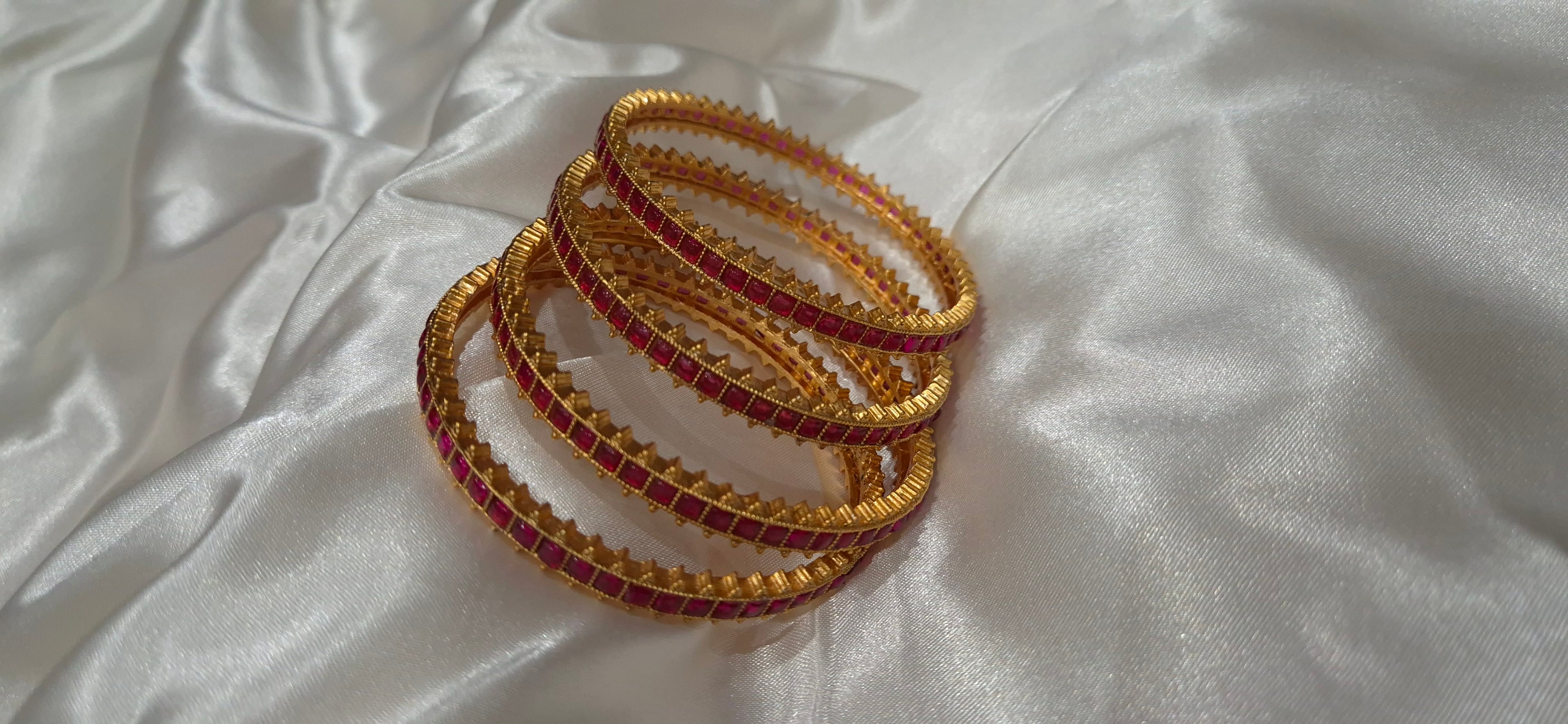 Ruby Red Stone Gold Bangles - Set of 4