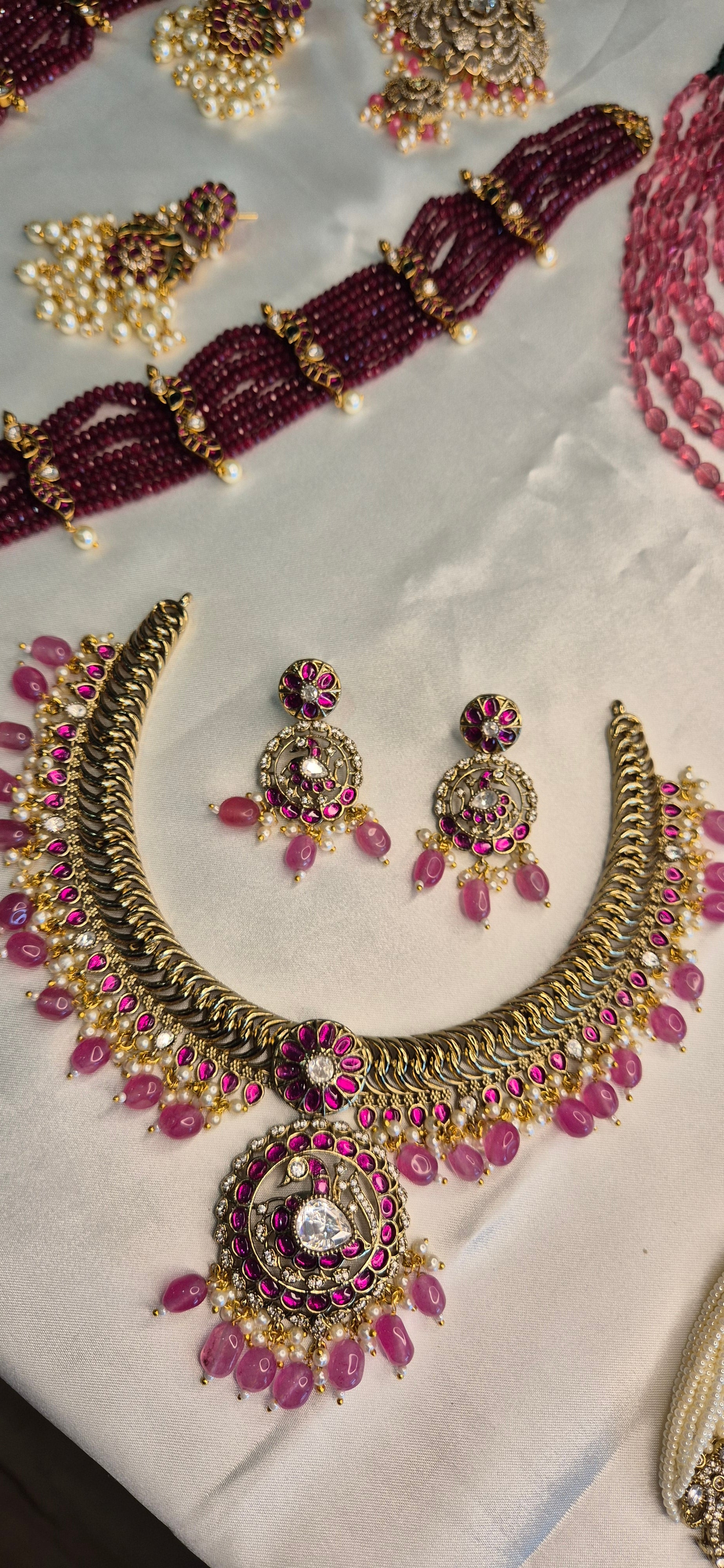 Ruby Pink Polki Jalebi Necklace Set