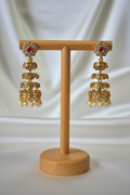 3-Tier Gold Jhumkas - On Stand