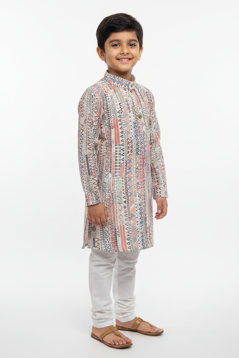 6-year-old boy in Aztec Geometric Print Kurta
