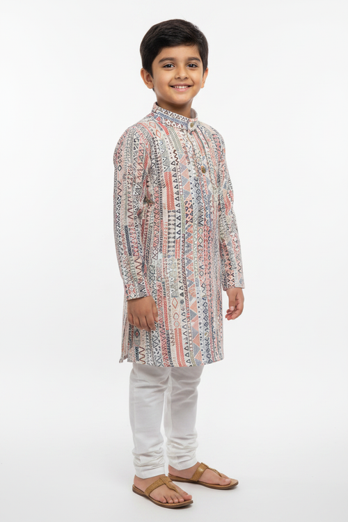 6-year-old boy in Aztec Geometric Print Kurta