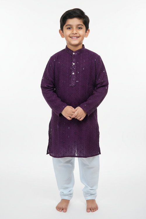 6-year-old boy in purple Chikankari Kurta Pyjama Set