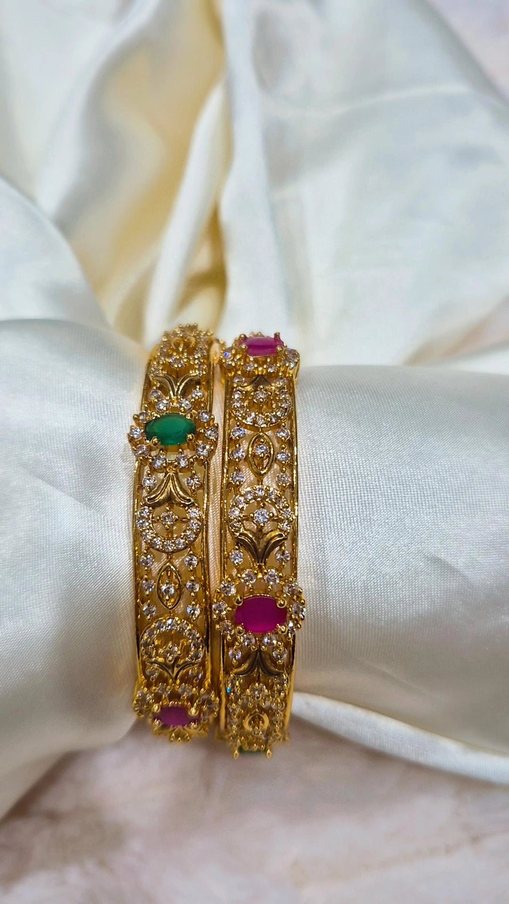 Gold CZ Filigree Bangles - Set of 2