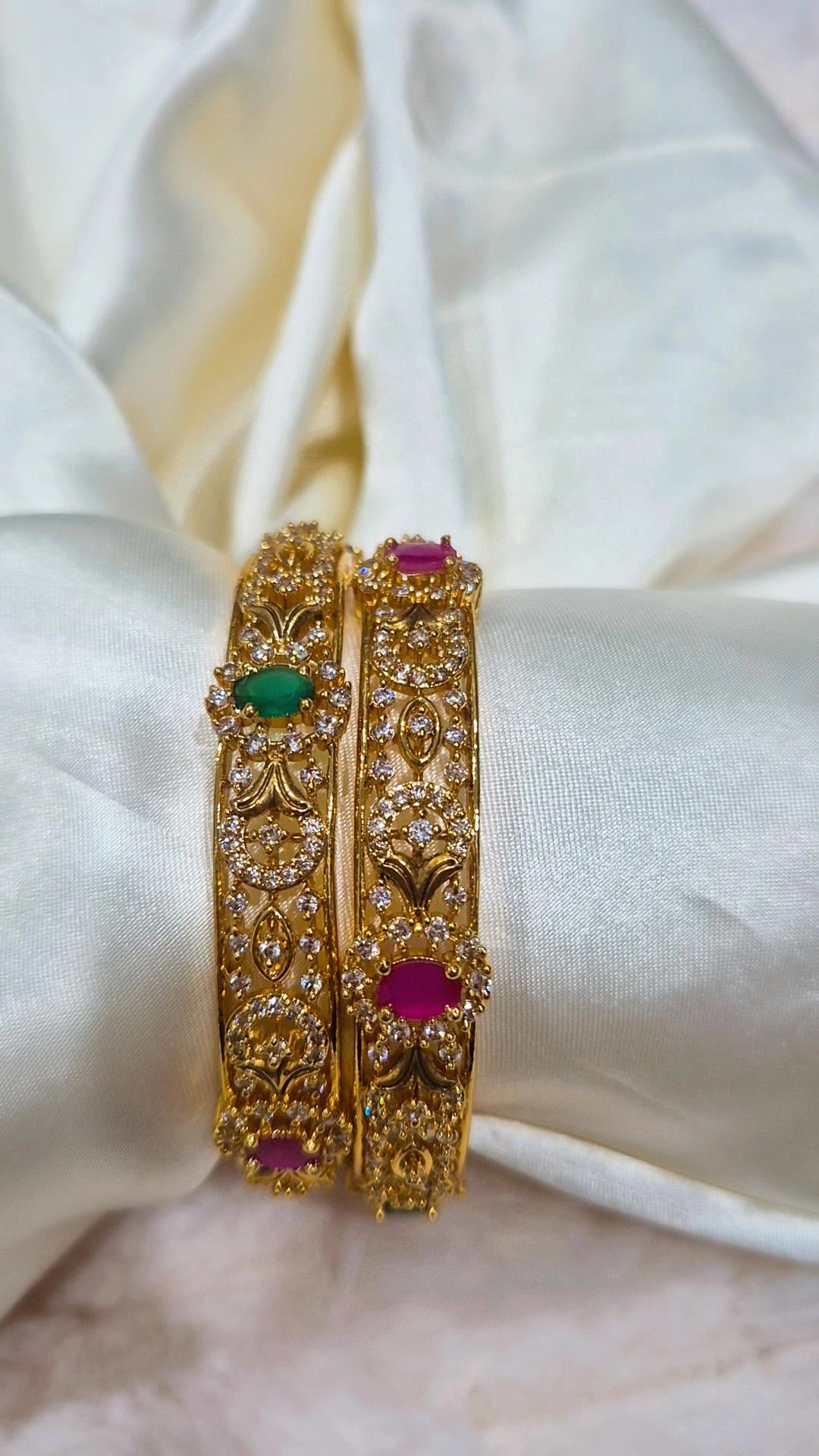 Gold CZ Filigree Bangles - Set of 2