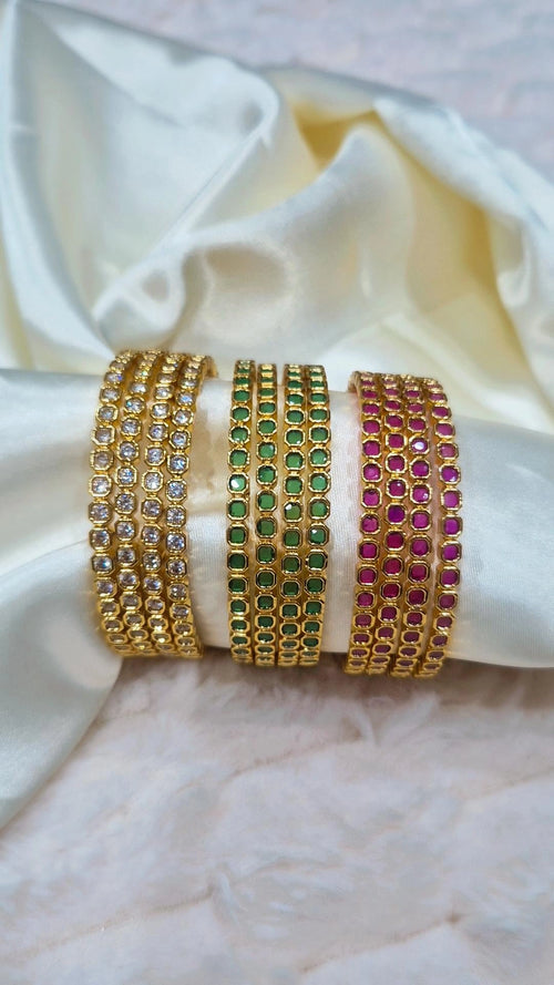 CZ White Square Stone Bangles - Set of 4