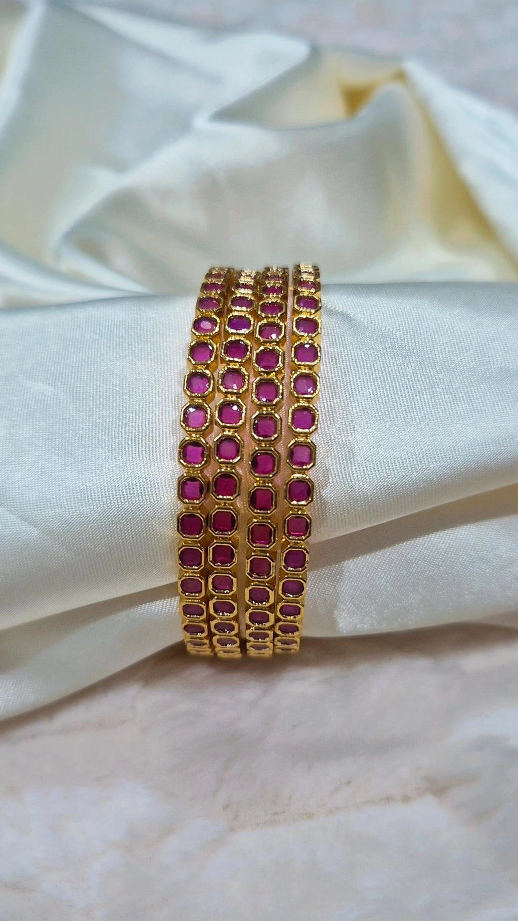 Ruby Square Stone Bangles - Set of 4