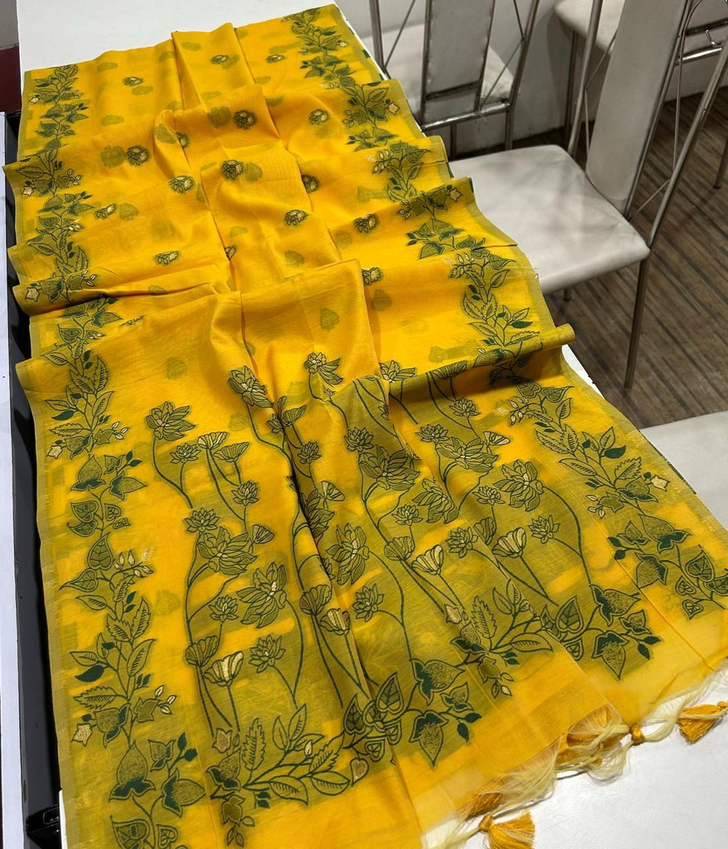 Chanderi Cotton Saree with Jamdani Pallu