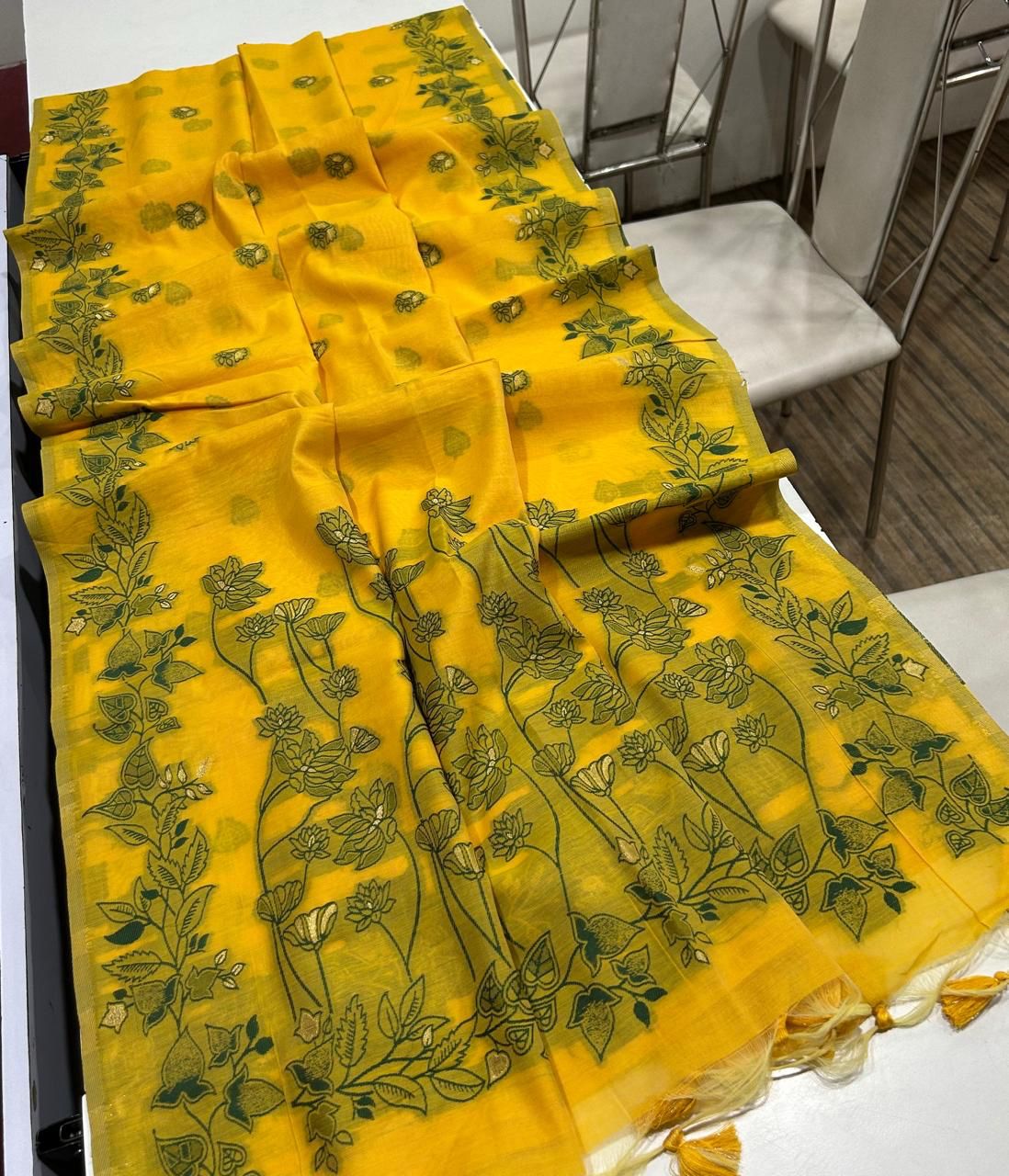 Chanderi Cotton Saree with Jamdani Pallu