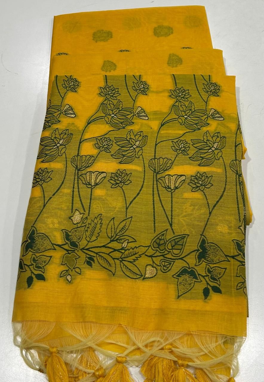 Chanderi Cotton Saree with Jamdani Pallu
