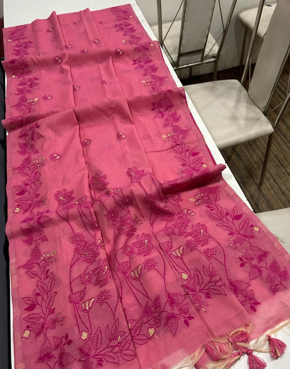 Chanderi Cotton Saree with Jamdani Pallu