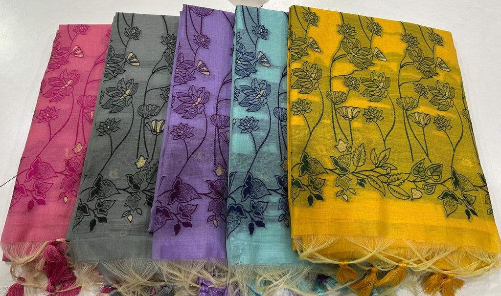 Chanderi Cotton Saree with Jamdani Pallu