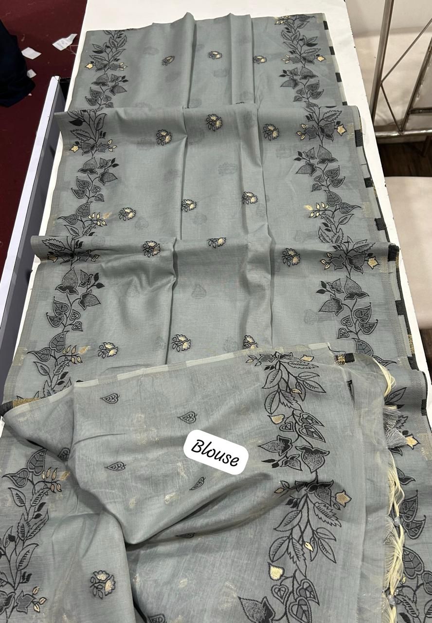 Chanderi Cotton Saree with Jamdani Pallu