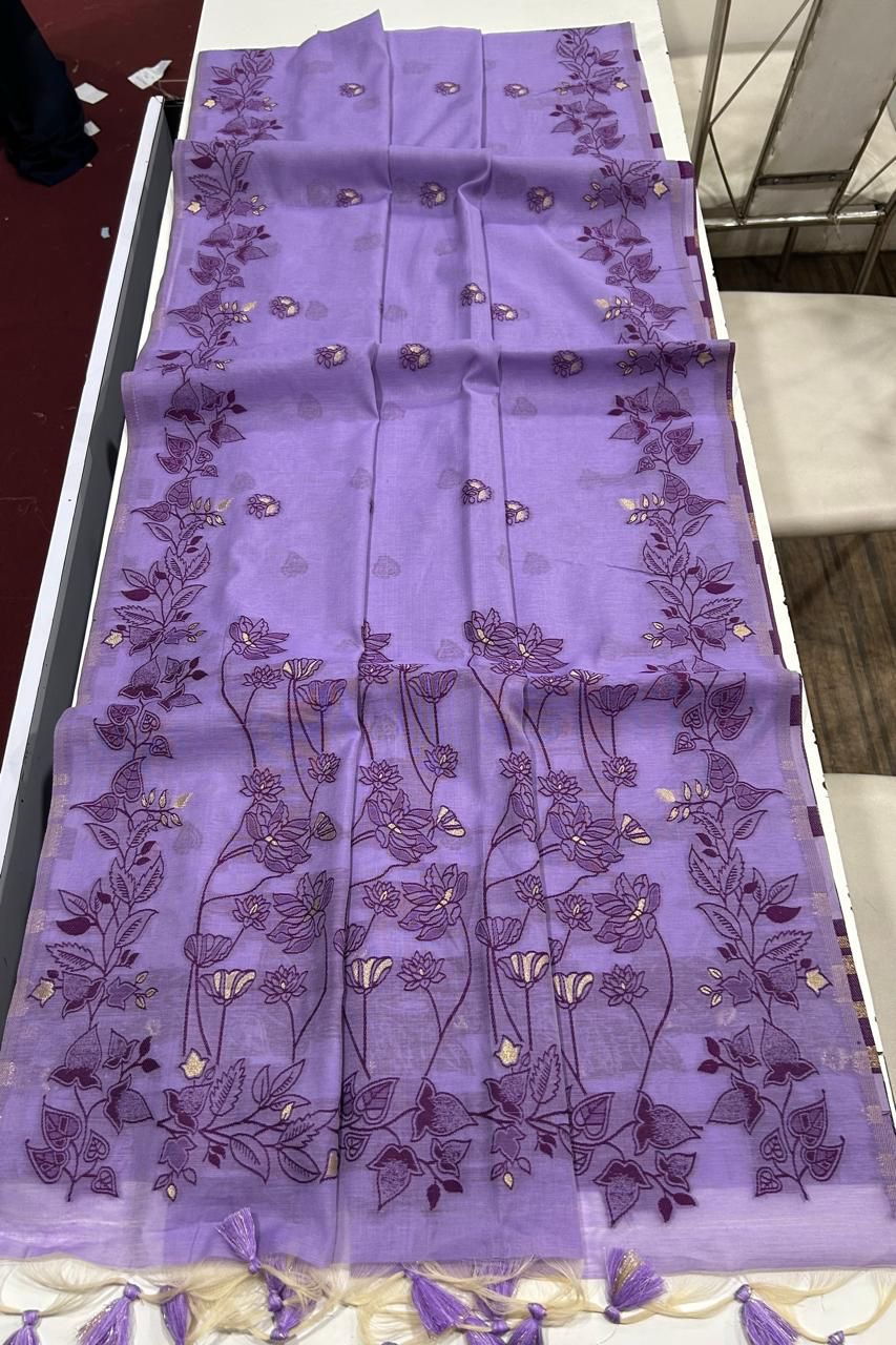 Chanderi Cotton Saree with Jamdani Pallu