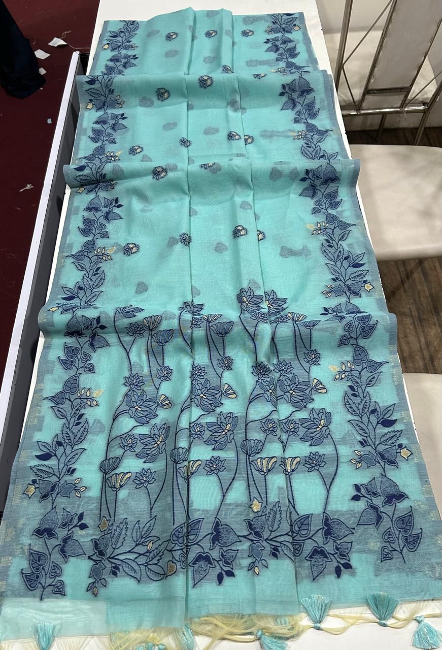 Chanderi Cotton Saree with Jamdani Pallu