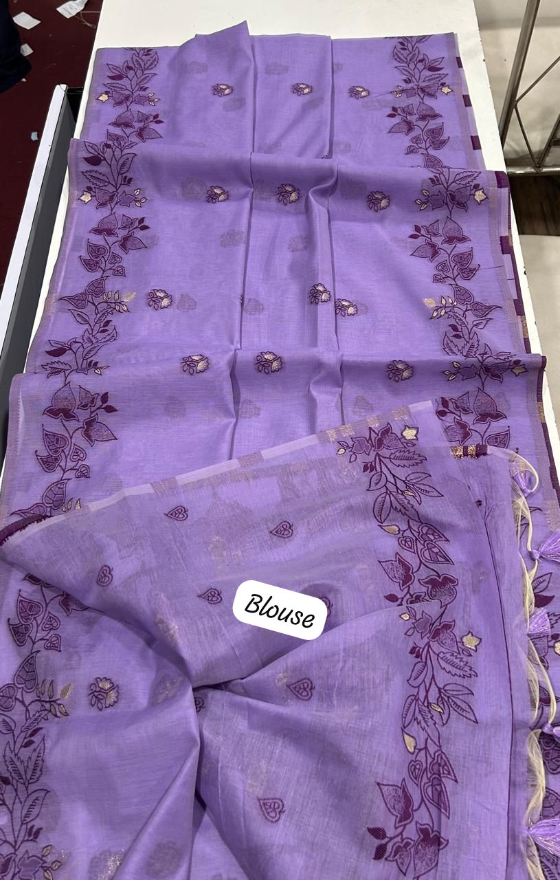 Chanderi Cotton Saree with Jamdani Pallu