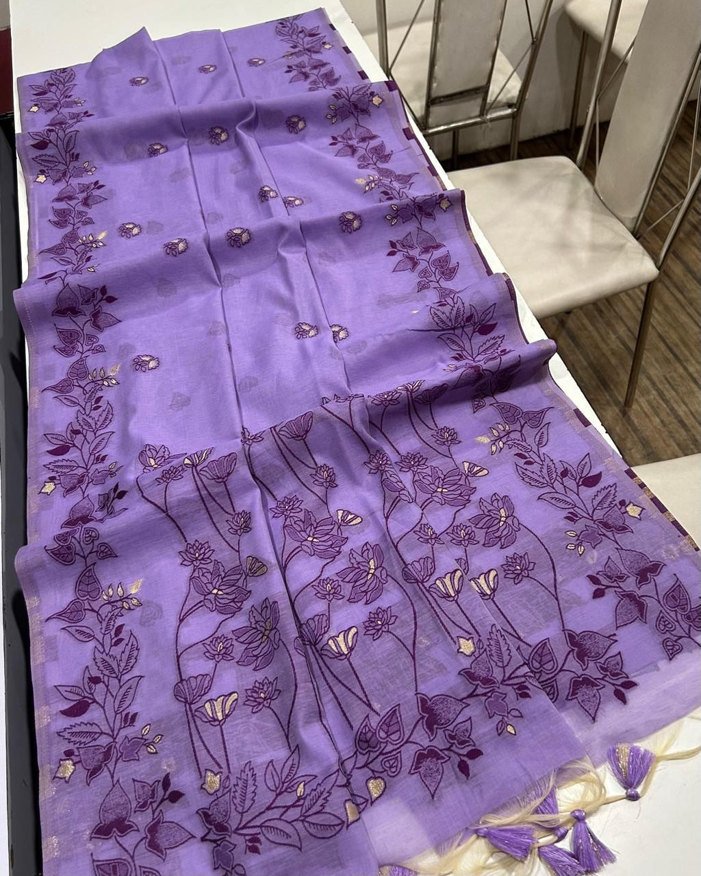 Chanderi Cotton Saree with Jamdani Pallu