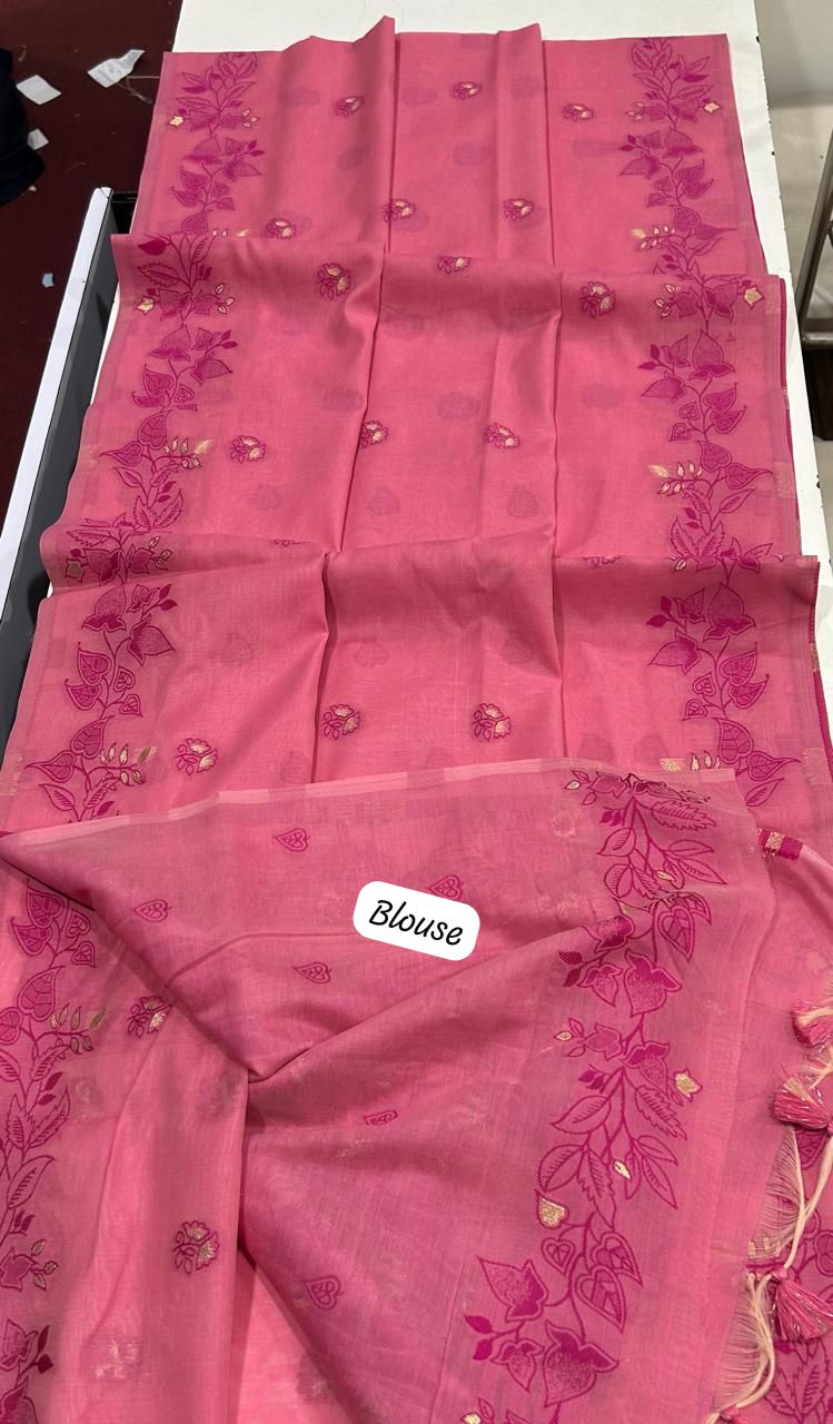 Chanderi Cotton Saree with Jamdani Pallu