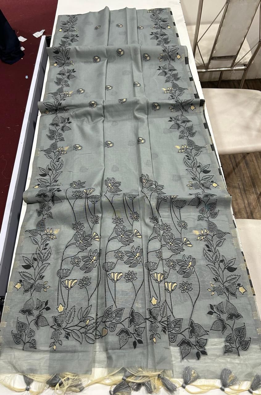 Chanderi Cotton Saree with Jamdani Pallu