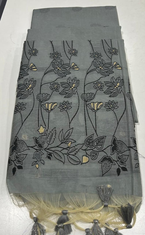 Chanderi Cotton Saree with Jamdani Pallu