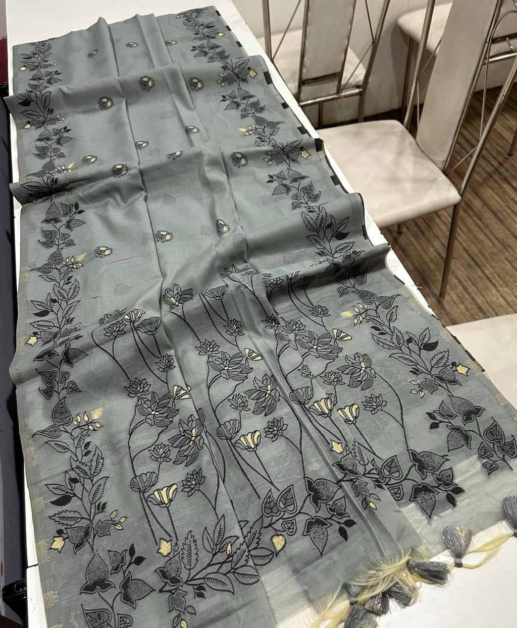 Chanderi Cotton Saree with Jamdani Pallu