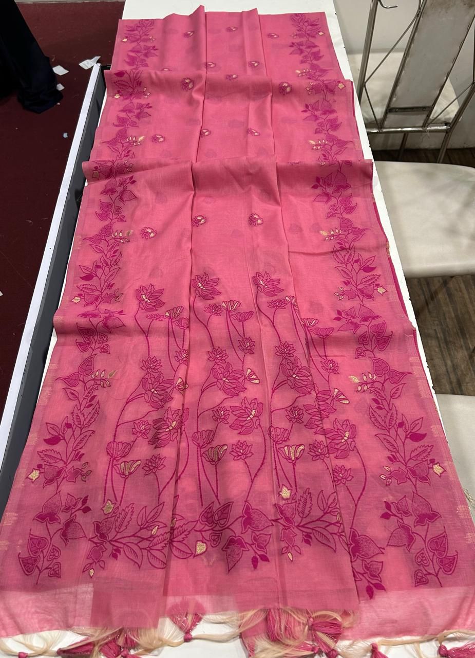 Chanderi Cotton Saree with Jamdani Pallu