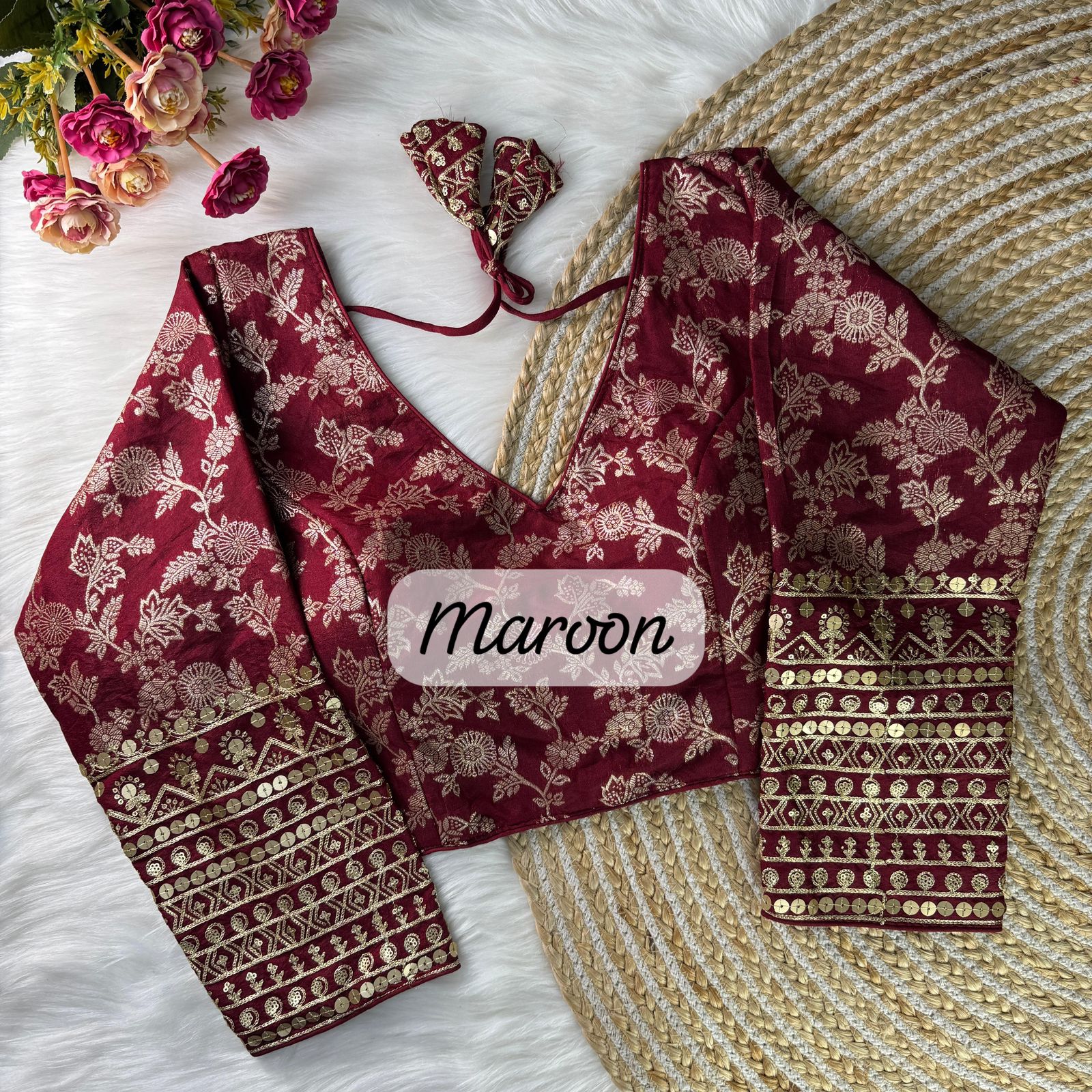 Maroon Banarasi Embroidered Saree Blouse