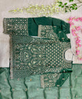 Dark Green Heavy Embroidered Kids Kurti Set