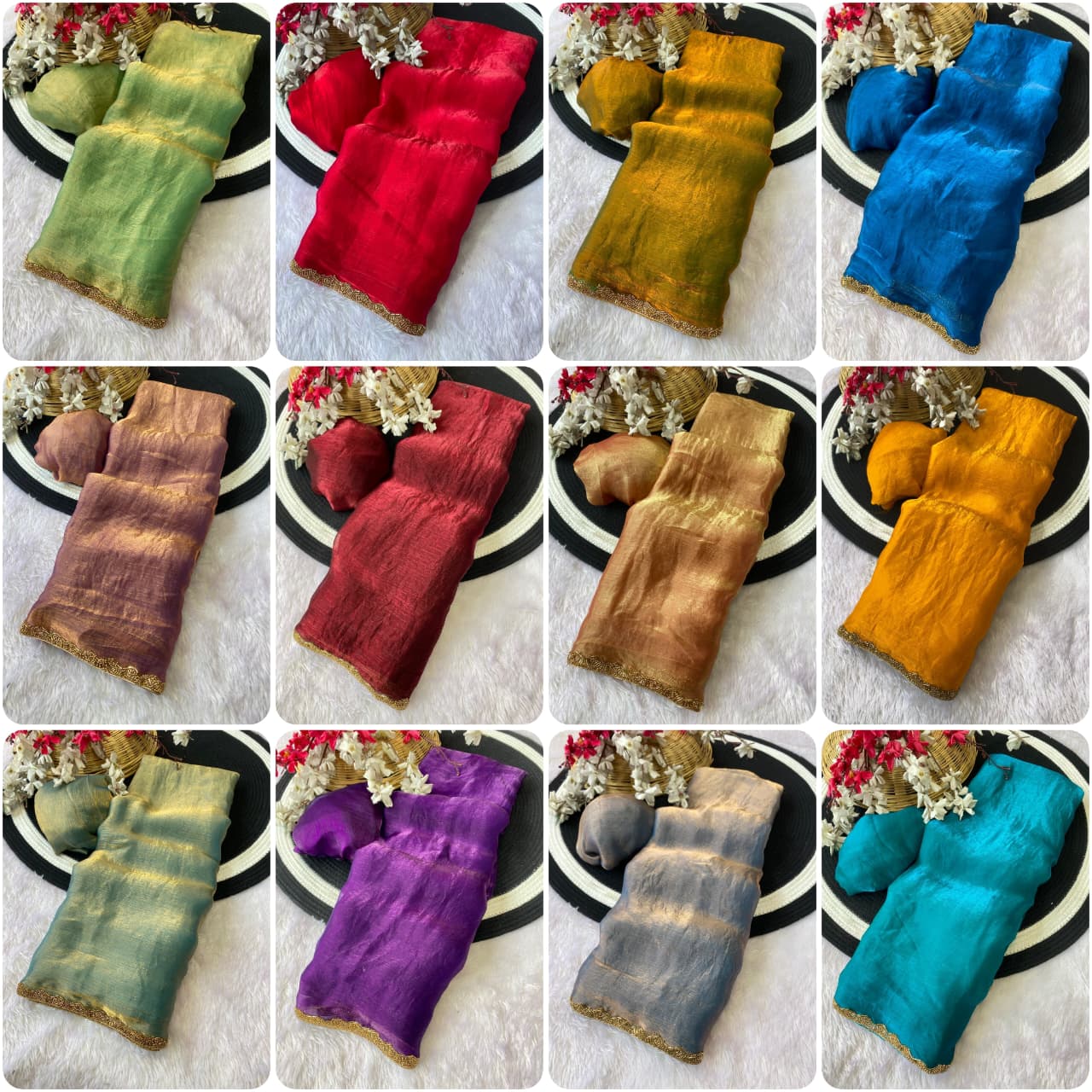 Teal Silk Saree with Gold Lace Border