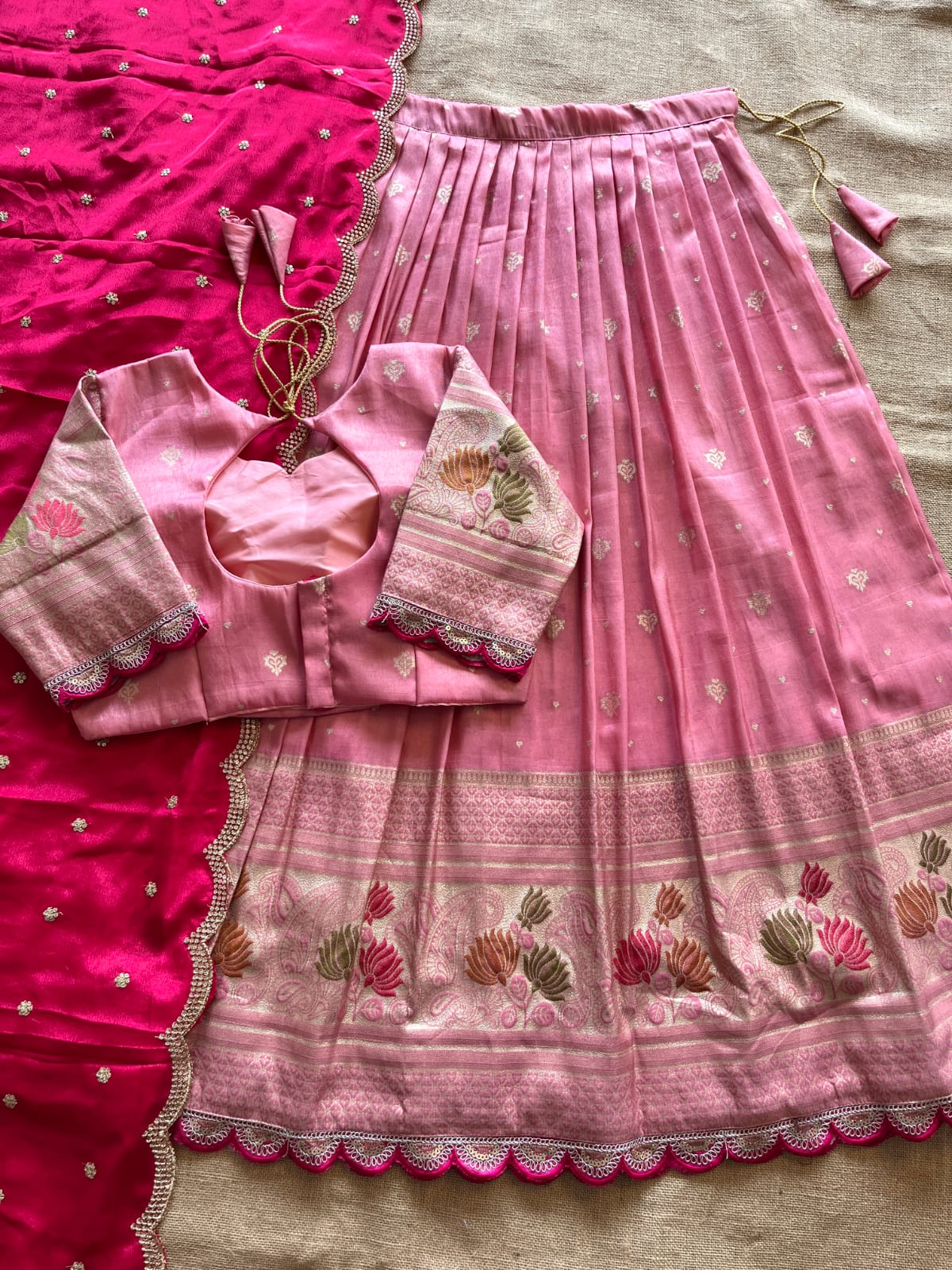 Pink Viscose Tissue Lehenga Set