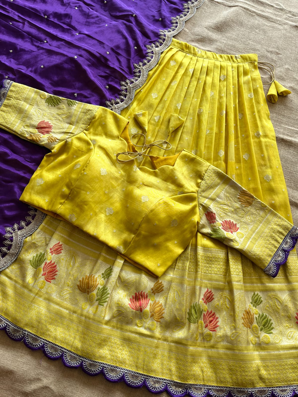 Yellow Viscose Tissue Lehenga Set