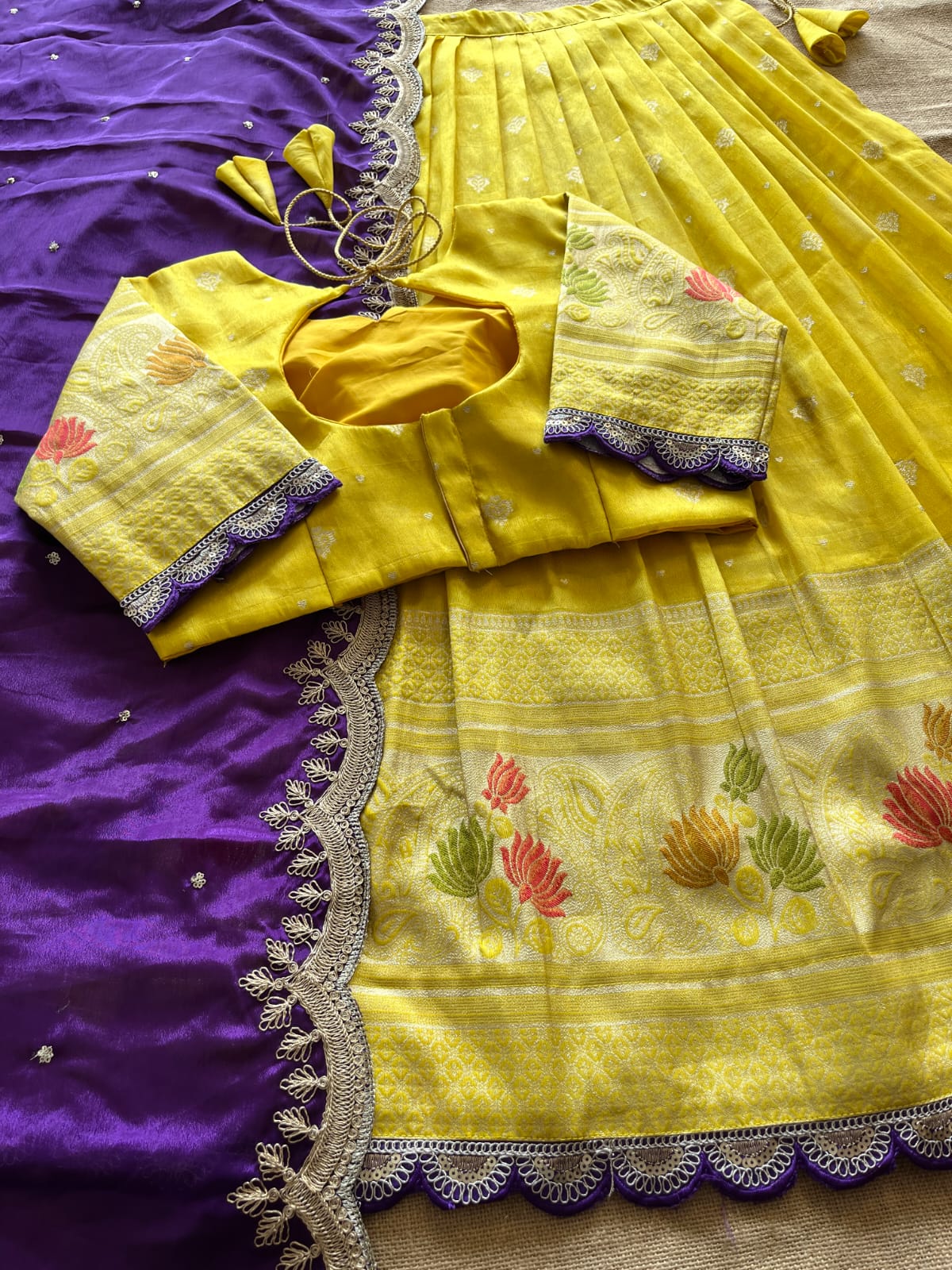 Yellow Viscose Tissue Lehenga Set