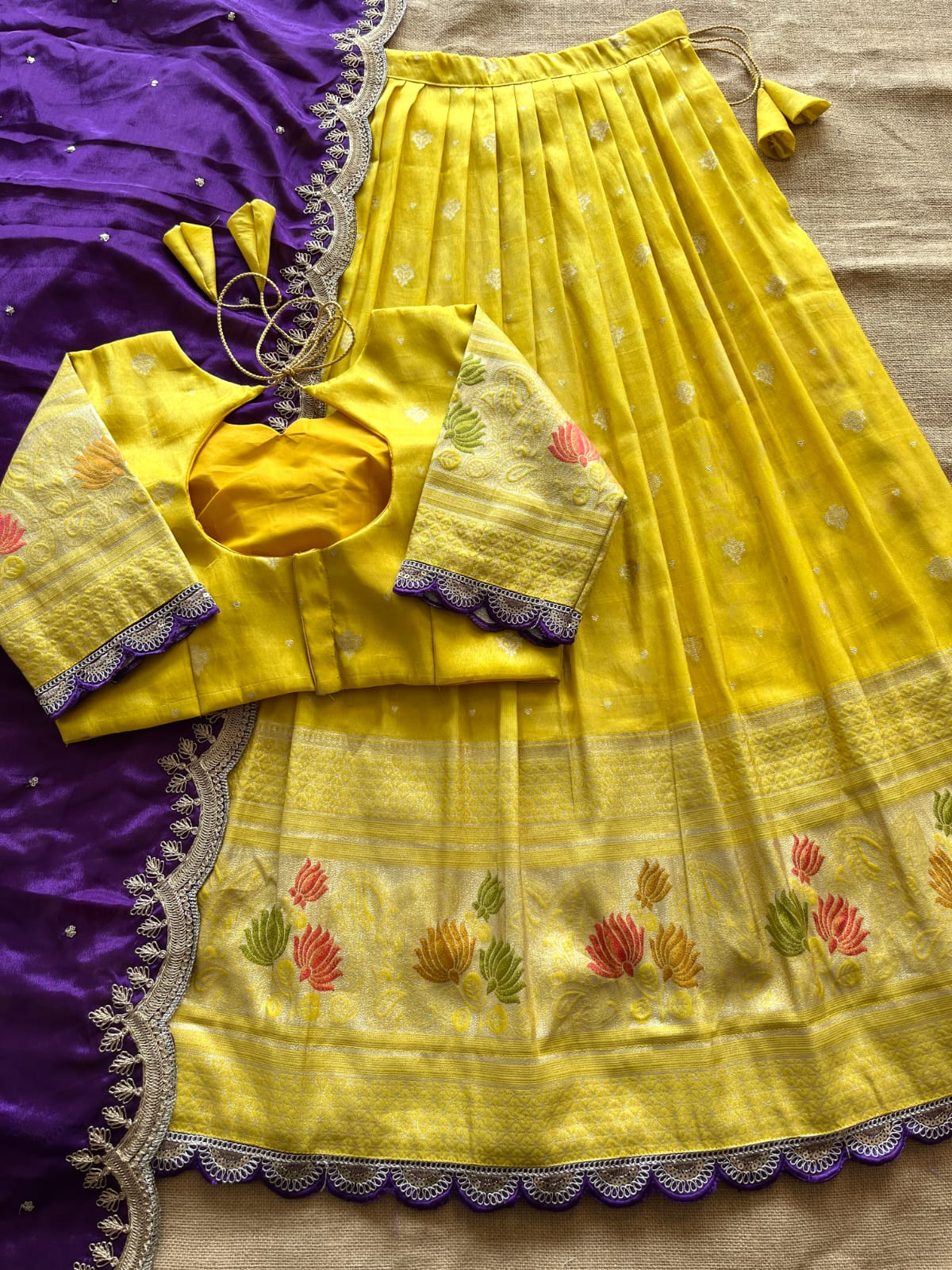 Yellow Viscose Tissue Lehenga Set