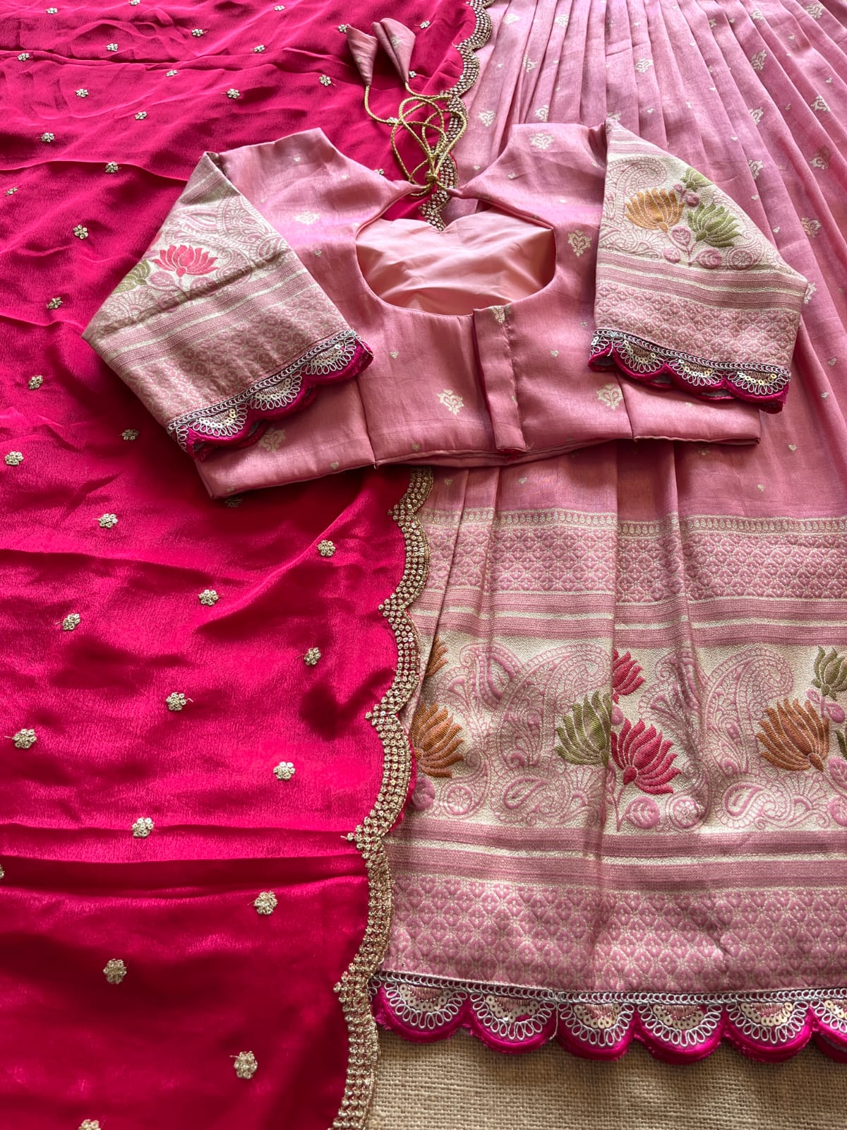 Pink Viscose Tissue Lehenga Set