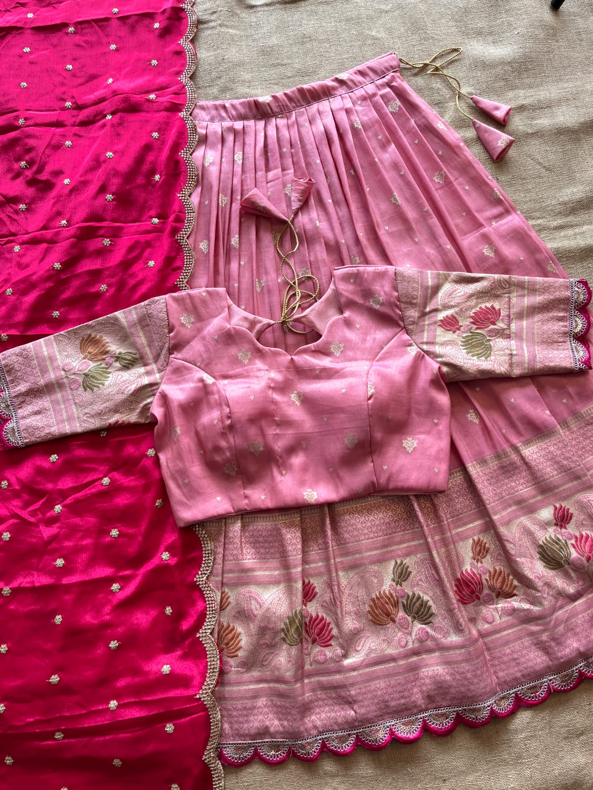 Pink Viscose Tissue Lehenga Set