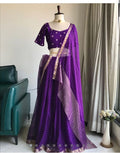 Bright Purple Viscose Georgette Lehenga Set