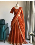 Orange Rust Viscose Georgette Lehenga Set