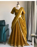 Mustard Gold Viscose Georgette Lehenga Set
