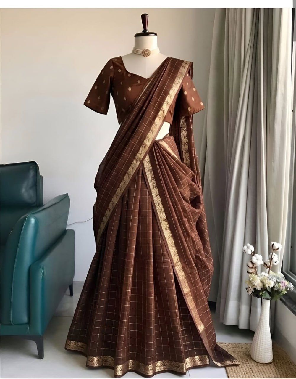 Chocolate Brown Viscose Georgette Lehenga Set