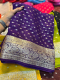 Purple Viscose Georgette Saree with Silver Zari Border