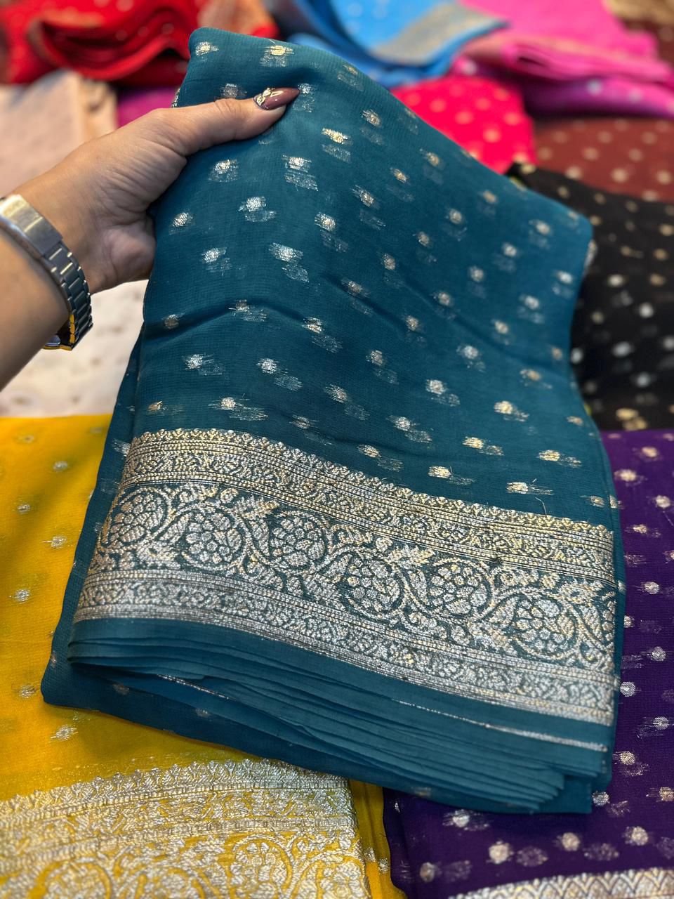 Teal Georgette Saree