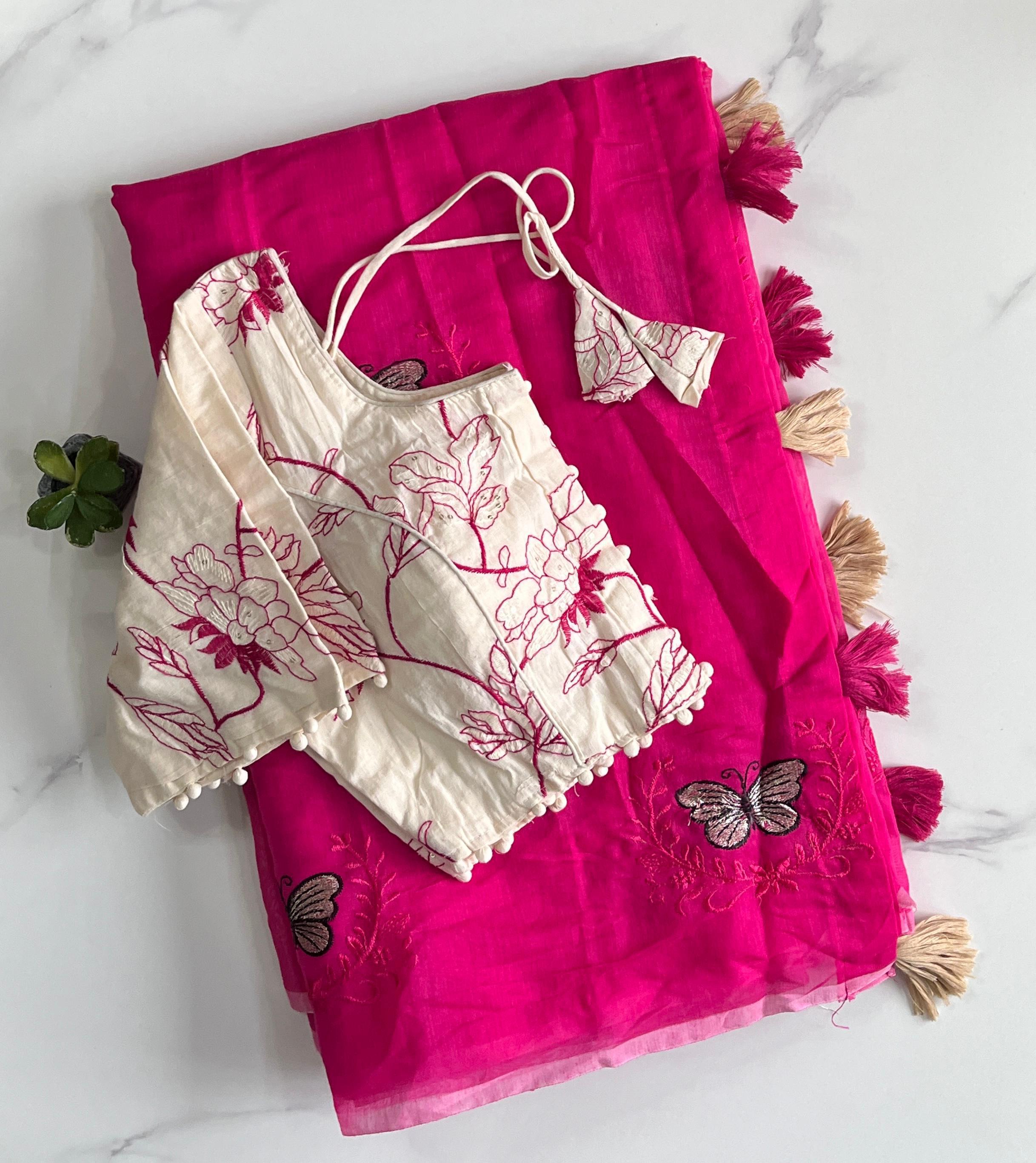 Butterfly Two Chanderi Silk Saree - Pink