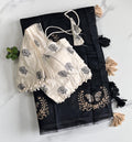 Butterfly Two Chanderi Silk Saree - Black (Leaf Embroidered Blouse)