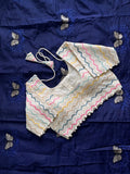 Butterfly Two Chanderi Silk Saree - Navy Blue (Zigzag Multicolour Blouse)