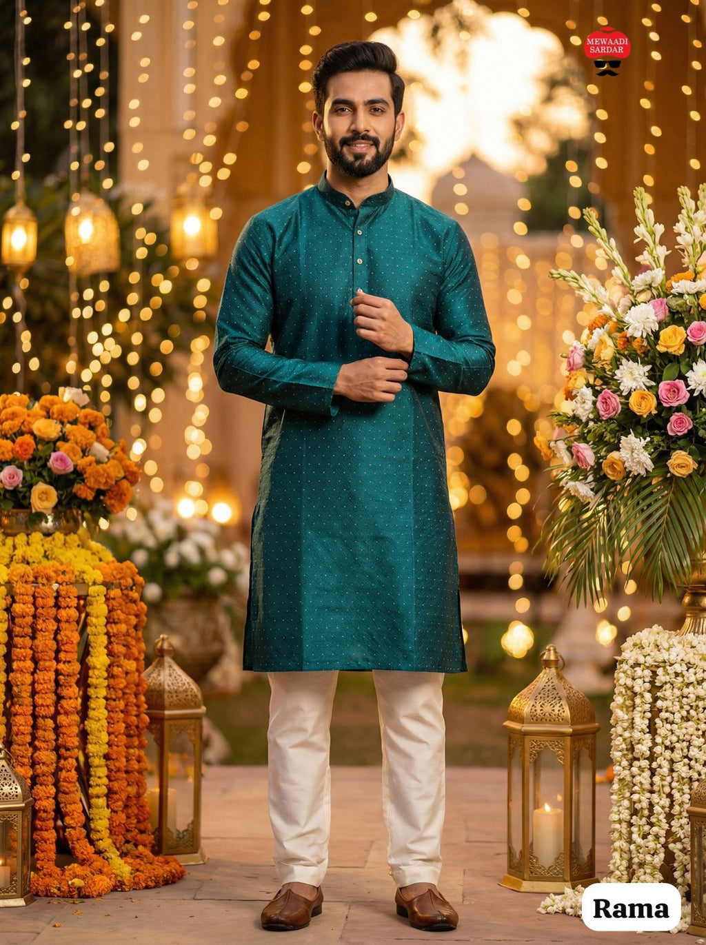 Men's Jacquard Kurta Pyjama Set - Rama
