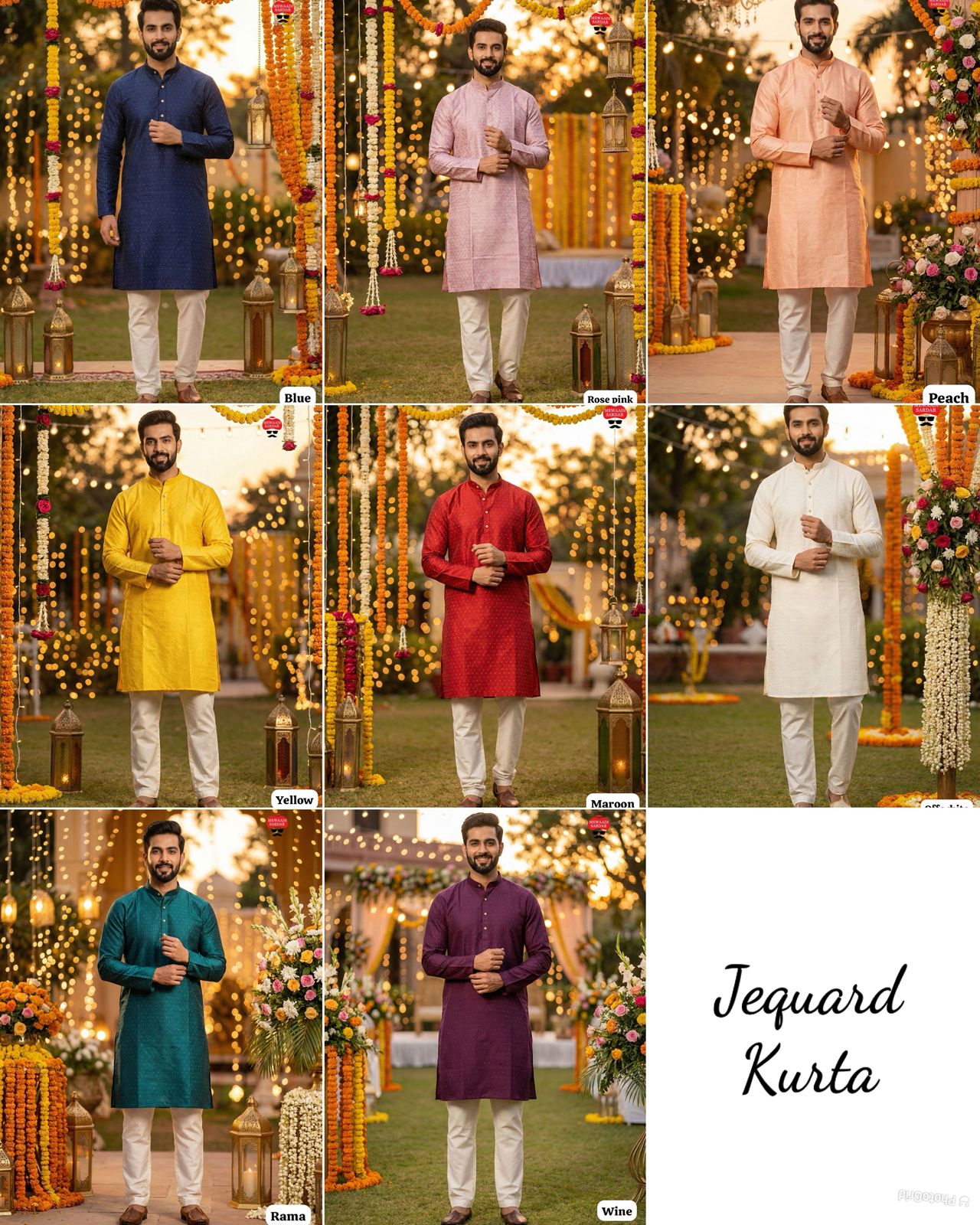 Men's Jacquard Kurta Pyjama Set - Blue
