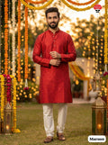 Men's Jacquard Kurta Pyjama Set - Maroon