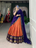Tissue Kanjivaram Lehenga Set – Orange & Blue